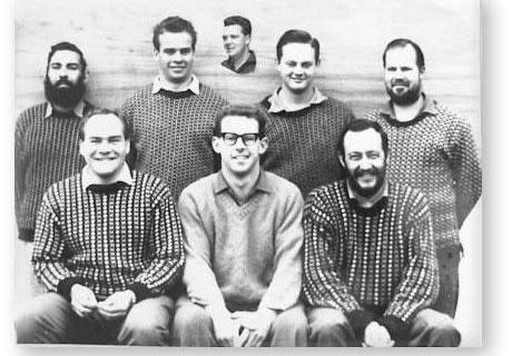 GOUGH 9 (1964): Back (L-R) D.N. Jonker, M. Fourie, A.J. Kriel, D.I. Mynhardt; Middle: G.R. Vallance, L.I. Naude, J. van Rensburg; Inset: J.S. Bouwer.