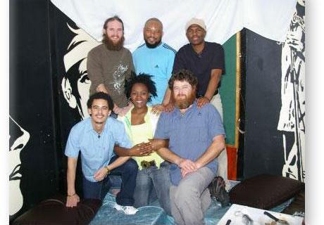 GOUGH 52 (2006-2007): Back (L-R) Brian Bowie (Radio Technician/Leader), Thulani Jakalashe (Diesel Mechanic/Deputy Leader), Bigfish Mashau (Meteorologist); Front: Jonathan Kotze (Senior Meteorologist), Dineo Matsana (Meteorologist), Petrus Kritzinger (Medic).