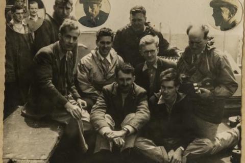 Scientific Survey Expedition (1955 - 1956): Front (L-R) M. Holdgate, P. Mullock; Middle: N. Wace, R. Lemaitre, R. Chambers, J. Hall; Back: M. Swales, J.J van der Merwe; Insert: H. Green, J. Heaney, E. Repetto, J. Laverello, A. Rogers.