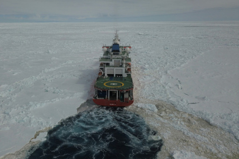 S.A. Agulhas II Breaking Ice