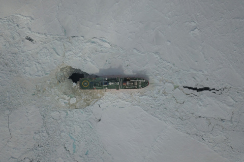 S.A. Agulhas II Breaking Ice