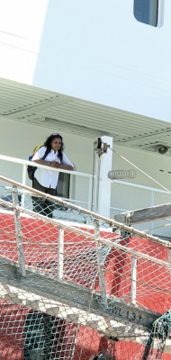 Vanessa Naidoo (Doctor and Deputy Team Leader of S60) eagerly waiting to disembark the vessel.