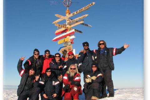 SANAE 46 (2007): Back (L-R) Leonard Maree (Electronic Engineer/Deputy Leader), Vincent Rademeyer (Diesel Mechanic), Tamara Spinks (Medic), Fritz Grobbelaar (Mechanical Engineer), Zamikhaya Magagotya (HF Radar Engineer), Gert Benadé (Electrical Engineer/Leader); Front: Andries van Staden (Meteorologist), Chantal Steyn (Anoks/Amigo Scientist), Anton Feun (IPY Scientist), Ronald Collatz (Diesel Mechanic).