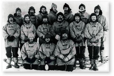 SANAE 8 (1967): Back (L-R) Charles Kingsley, Freddie Mocke, Phil Steyn, Hannes Steyn, Brandt van Rhyn, Maarten Krüger, Gerrit Coetzee; Middle: Ron Kirkland, Wilf Hodsdon, Eddie Rossouw, Kobus Retief, Allon Poole, Hans Loots; Front: Neels Bezuidenhout, André Nel, Roelf van Heerden.