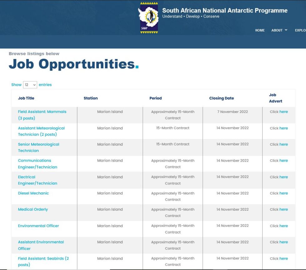 JOBS Marion Island 2023 to 2024 South African National Antarctic